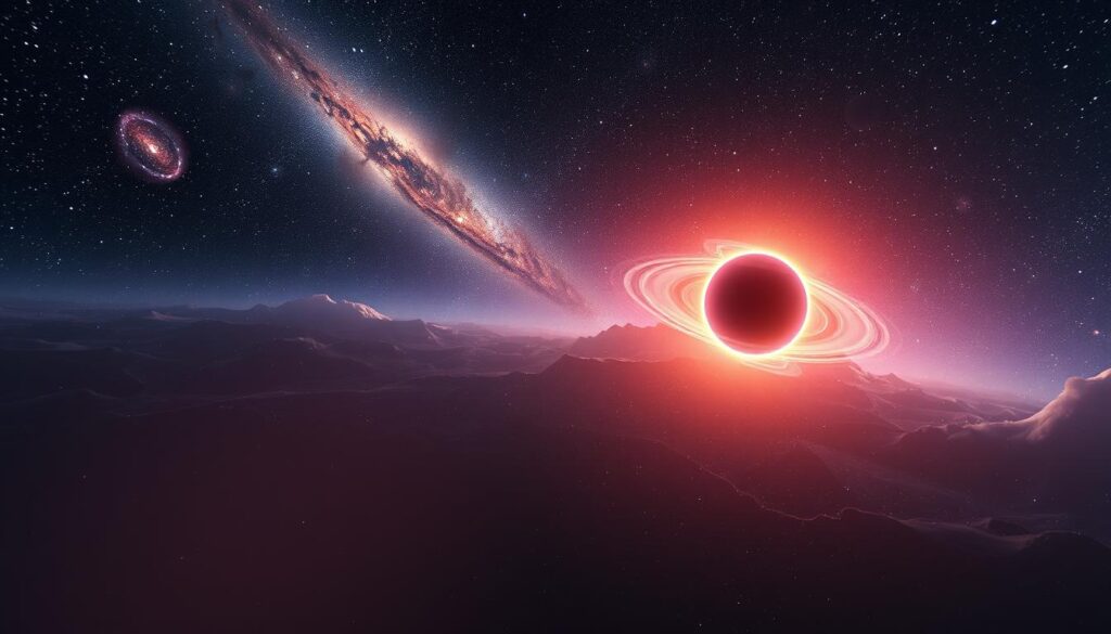 A vast cosmic landscape, bathed in a celestial glow. In the foreground, a celestial body emits a vibrant hue, its radiance shifting as it moves through the expanse. Rippling waves of energy emanate from the object, illustrating the Doppler effect - the apparent change in frequency or wavelength of a wave in relation to an observer. In the middle ground, galaxies and nebulae swirl, their shapes distorted by the phenomenon. The background is a tapestry of stars, their twinkling light casting a dreamlike ambiance. Subtle lighting and a cinematic camera angle capture the majesty and science of this cosmic dance, showcasing the Doppler effect in the context of modern astrophysics.