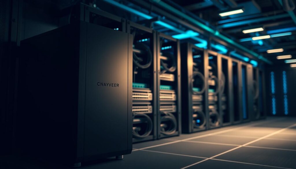 A professional-looking server configuration setup with a minimalist, high-tech aesthetic. The foreground features a sleek, modern server tower with clean lines and a glossy black finish. The middle ground showcases a series of network switches, routers, and cables neatly arranged in a server rack, conveying a sense of order and efficiency. The background depicts a dimly lit, futuristic data center environment with a subtle blue and green color scheme, creating a calming, high-performance atmosphere. The lighting is directional, casting dramatic shadows and highlights to accentuate the technological details. The camera angle is slightly elevated, providing a comprehensive view of the server setup, emphasizing its organized and well-designed nature. A professional-looking server configuration setup with a minimalist, high-tech aesthetic. The foreground features a sleek, modern server tower with clean lines and a glossy black finish. The middle ground showcases a series of network switches, routers, and cables neatly arranged in a server rack, conveying a sense of order and efficiency. The background depicts a dimly lit, futuristic data center environment with a subtle blue and green color scheme, creating a calming, high-performance atmosphere. The lighting is directional, casting dramatic shadows and highlights to accentuate the technological details. The camera angle is slightly elevated, providing a comprehensive view of the server setup, emphasizing its organized and well-designed nature.